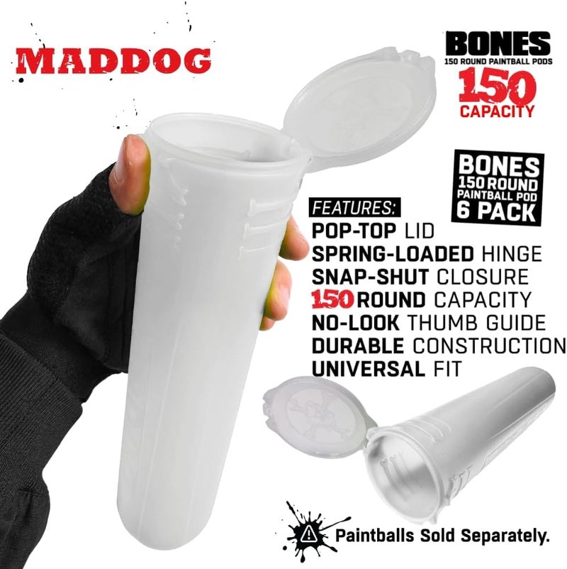 MAddog 150 Round Bones Paintball Pods | Durable Quick Reload Tubes for Tournament and Recreational Speedball Woodsball | 6 Pack - Image 5